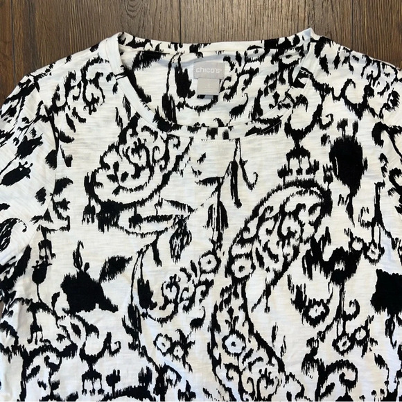 Chicos Button Back Whimsy Slub Tee SZ 2/LG - Picture 6 of 7